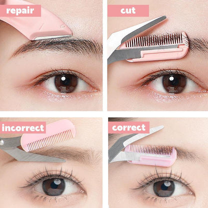 Eyebrow Scissors Set, 3Pcs/Set Eyebrow Trimmer, Eyebrow Shaping Tool, Eyebrow Product for Women & Girls, Portable Eye Makeup Tools for Home & Travel